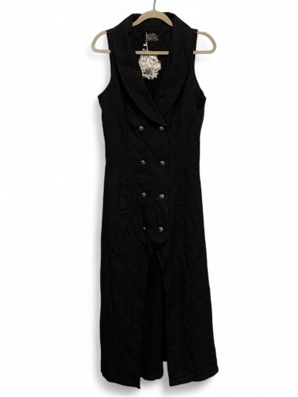 NWT Hearts and Rose Brocade Sleeveless Double-Breasted Black Goth Maxi Dress